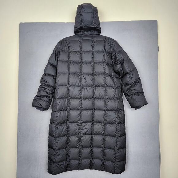 Lands End Goose Down Puffer Coat Large 14-16 Black Hooded Long Quilted Parka - Picture 2 of 13
